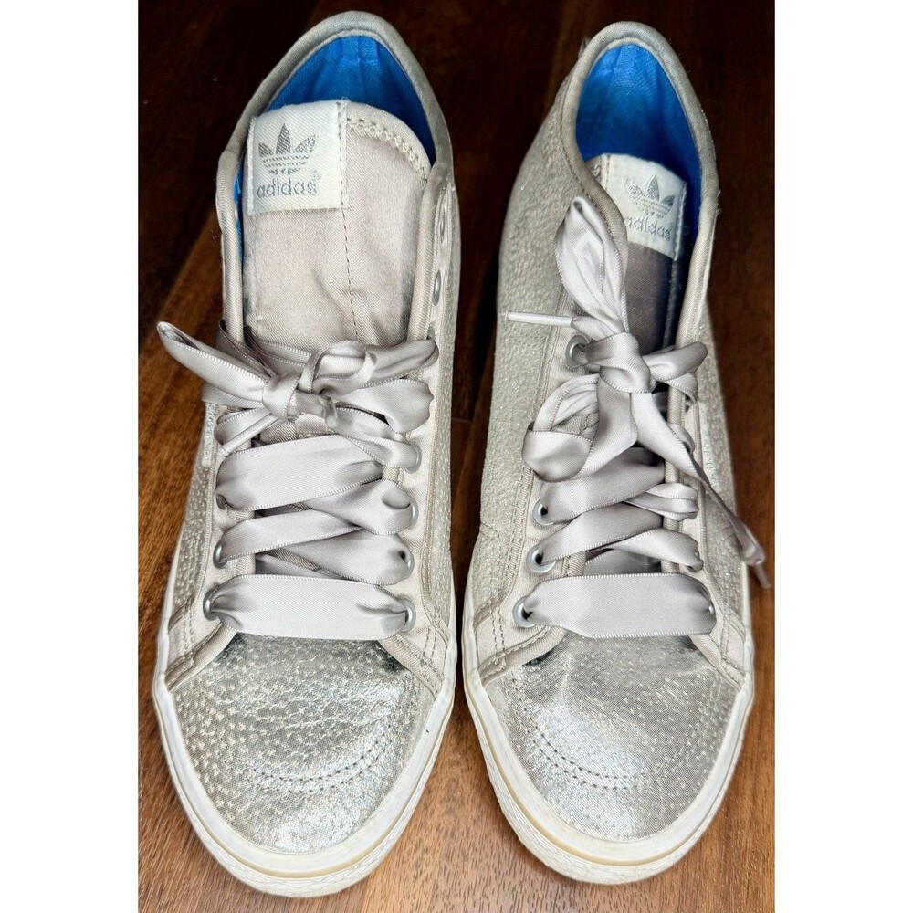 Adidas Honey Heel Hidden Wedge Mid Top Sneakers Silver Metallic Size 10 EUC!!